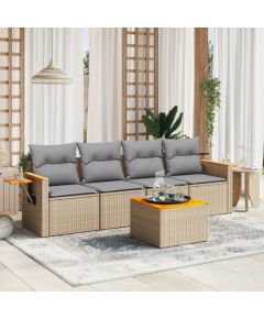 vidaXL 5-częściowy zestaw mebli ogrodowych z poduszkami, beżowy, polirattan Dārza mēbeļu komplekti