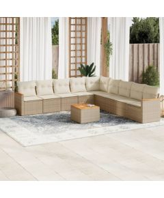 vidaXL 10-częściowy zestaw mebli ogrodowych z poduszkami, beżowy, polirattan Dārza mēbeļu komplekti