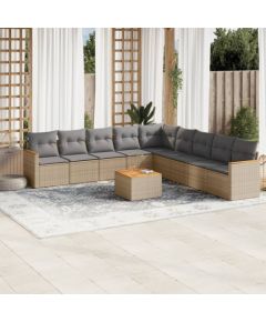 vidaXL 10-częściowy zestaw mebli ogrodowych z poduszkami, beżowy, polirattan Dārza mēbeļu komplekti