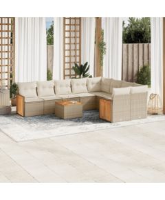 vidaXL 10-częściowy zestaw mebli ogrodowych z poduszkami, beżowy, polirattan Dārza mēbeļu komplekti