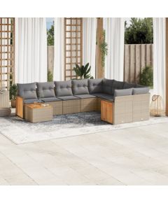 vidaXL 10-częściowy zestaw mebli ogrodowych z poduszkami, beżowy, polirattan Dārza mēbeļu komplekti