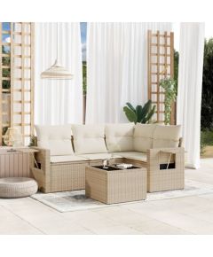 vidaXL 5-częściowy zestaw mebli ogrodowych z poduszkami, beżowy, polirattan Dārza mēbeļu komplekti