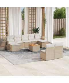 vidaXL 10-częściowy zestaw mebli ogrodowych z poduszkami, beżowy, polirattan Dārza mēbeļu komplekti