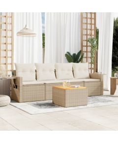 vidaXL 5-częściowy zestaw mebli ogrodowych z poduszkami, beżowy, polirattan Dārza mēbeļu komplekti