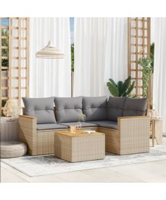 vidaXL 5-częściowy zestaw mebli ogrodowych z poduszkami, beżowy, polirattan Dārza mēbeļu komplekti