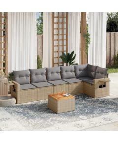 vidaXL 7-częściowy zestaw mebli ogrodowych z poduszkami, mieszany beż Dārza mēbeļu komplekti