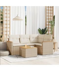 vidaXL 5-częściowy zestaw mebli ogrodowych z poduszkami, beżowy, polirattan Dārza mēbeļu komplekti