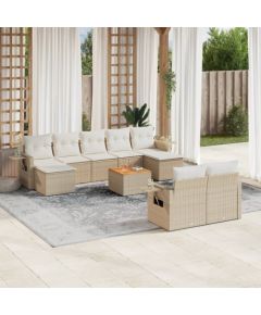 vidaXL 10-częściowy zestaw mebli ogrodowych z poduszkami, beżowy, polirattan Dārza mēbeļu komplekti