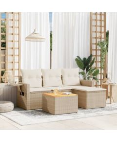 vidaXL 5-częściowy zestaw mebli ogrodowych z poduszkami, beżowy, polirattan Dārza mēbeļu komplekti