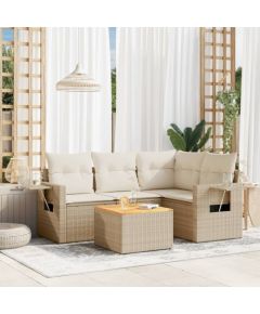 vidaXL 5-częściowy zestaw mebli ogrodowych z poduszkami, beżowy, polirattan Dārza mēbeļu komplekti