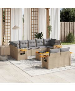 vidaXL 10-częściowy zestaw mebli ogrodowych z poduszkami, beżowy, polirattan Dārza mēbeļu komplekti
