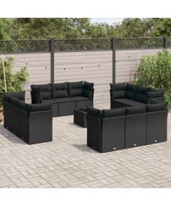 vidaXL 13-częściowy zestaw mebli do ogrodu, poduszki, czarny, rattan PE Dārza mēbeļu komplekti