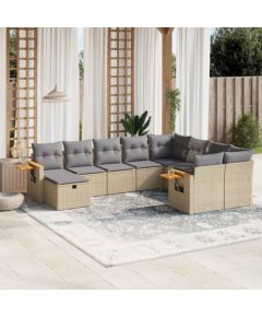 vidaXL 10-częściowy zestaw mebli ogrodowych z poduszkami, beżowy, polirattan Dārza mēbeļu komplekti