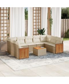 vidaXL 10-częściowy zestaw mebli ogrodowych z poduszkami, beżowy, polirattan Dārza mēbeļu komplekti