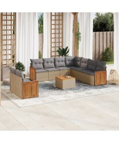 vidaXL 10-częściowy zestaw mebli ogrodowych z poduszkami, beżowy, polirattan Dārza mēbeļu komplekti