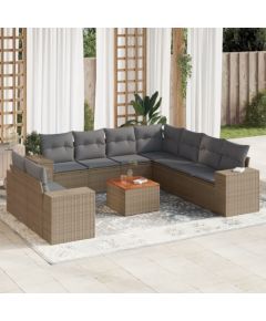 vidaXL 10-częściowy zestaw mebli ogrodowych z poduszkami, beżowy, polirattan Dārza mēbeļu komplekti