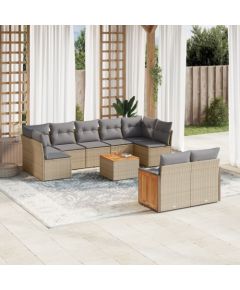 vidaXL 10-częściowy zestaw mebli ogrodowych z poduszkami, beżowy, polirattan Dārza mēbeļu komplekti