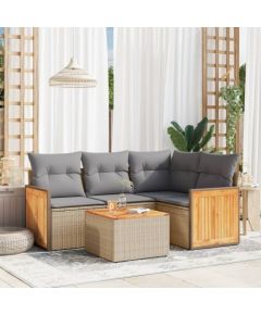 vidaXL 5-częściowy zestaw mebli ogrodowych z poduszkami, beżowy, polirattan Dārza mēbeļu komplekti