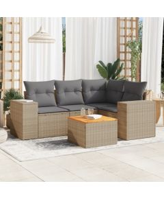 vidaXL 5-częściowy zestaw mebli ogrodowych z poduszkami, beżowy, polirattan Dārza mēbeļu komplekti