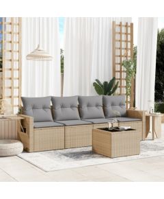 vidaXL 5-częściowy zestaw mebli ogrodowych z poduszkami, beżowy, polirattan Dārza mēbeļu komplekti