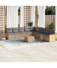 vidaXL 10-częściowy zestaw mebli ogrodowych z poduszkami, beżowy, polirattan Dārza mēbeļu komplekti