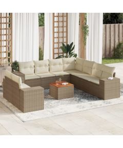 vidaXL 10-częściowy zestaw mebli ogrodowych z poduszkami, beżowy, polirattan Dārza mēbeļu komplekti