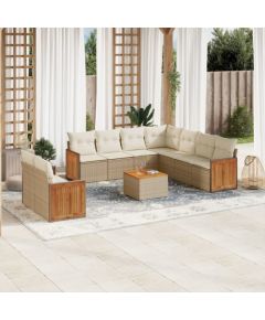 vidaXL 10-częściowy zestaw mebli ogrodowych z poduszkami, beżowy, polirattan Dārza mēbeļu komplekti