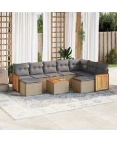 vidaXL 10-częściowy zestaw mebli ogrodowych z poduszkami, beżowy, polirattan Dārza mēbeļu komplekti