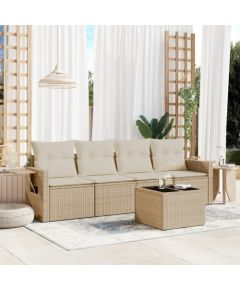 vidaXL 5-częściowy zestaw mebli ogrodowych z poduszkami, beżowy, polirattan Dārza mēbeļu komplekti