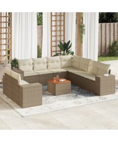 vidaXL 10-częściowy zestaw mebli ogrodowych z poduszkami, beżowy, polirattan Dārza mēbeļu komplekti