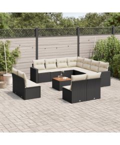 vidaXL 12-częsciowy zestaw mebli do ogrodu, z poduszkami, czarny, polirattan Dārza mēbeļu komplekti