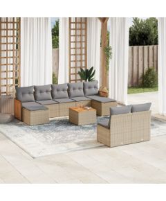 vidaXL 10-częściowy zestaw mebli ogrodowych z poduszkami, beżowy, polirattan Dārza mēbeļu komplekti