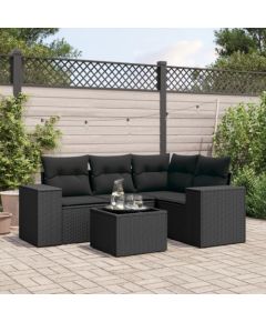 vidaXL 5-częsciowy zestaw wypoczynkowy do ogrodu, poduszki, czarny rattan PE Dārza mēbeļu komplekti