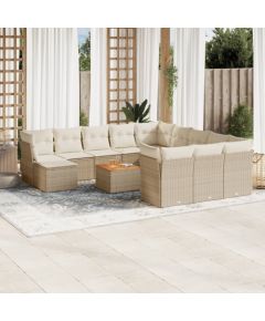 vidaXL 13-częsciowy zestaw mebli ogrodowych z poduszkami, beżowy, polirattan Dārza mēbeļu komplekti
