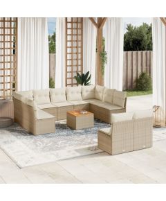 vidaXL 12-częsciowy zestaw mebli ogrodowych z poduszkami, beżowy, polirattan Dārza mēbeļu komplekti