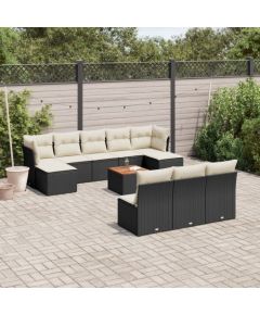 vidaXL 11-częsciowy zestaw wypoczynkowy do ogrodu, poduszki czarny rattan PE Dārza mēbeļu komplekti