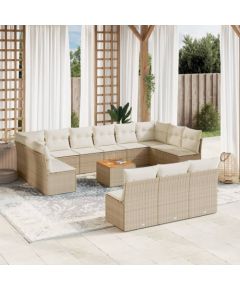 vidaXL 14-częsciowy zestaw mebli ogrodowych z poduszkami, beżowy, polirattan Dārza mēbeļu komplekti