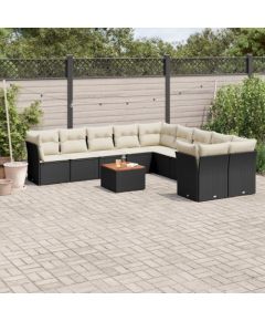 vidaXL 11-częsciowy zestaw wypoczynkowy do ogrodu, poduszki czarny rattan PE Dārza mēbeļu komplekti