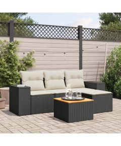 vidaXL 5-częsciowy zestaw wypoczynkowy do ogrodu, poduszki, czarny rattan PE Dārza mēbeļu komplekti