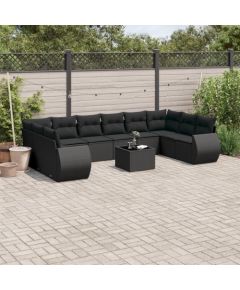 vidaXL 11-częsciowy zestaw wypoczynkowy do ogrodu, poduszki czarny rattan PE Dārza mēbeļu komplekti