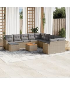 vidaXL 12-częsciowy zestaw mebli ogrodowych z poduszkami, beżowy, polirattan Dārza mēbeļu komplekti