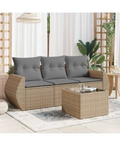 vidaXL 4-częsciowy zestaw mebli ogrodowych z poduszkami, beżowy, polirattan Dārza mēbeļu komplekti