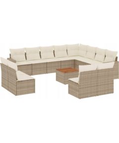 vidaXL 13-częsciowy zestaw mebli ogrodowych z poduszkami, beżowy, polirattan Dārza mēbeļu komplekti