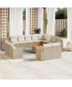 vidaXL 13-częsciowy zestaw mebli ogrodowych z poduszkami, beżowy, polirattan Dārza mēbeļu komplekti