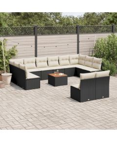 vidaXL 13-częsciowy zestaw mebli do ogrodu, poduszki, czarny, rattan PE Dārza mēbeļu komplekti