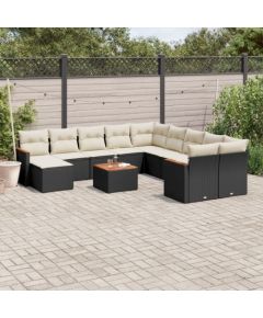 vidaXL 12-częsciowy zestaw mebli do ogrodu, z poduszkami, czarny, polirattan Dārza mēbeļu komplekti