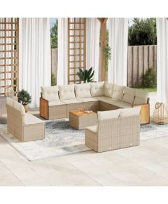vidaXL 12-częsciowy zestaw mebli ogrodowych z poduszkami, beżowy, polirattan Dārza mēbeļu komplekti