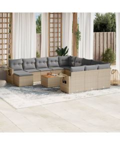 vidaXL 13-częsciowy zestaw mebli ogrodowych z poduszkami, beżowy, polirattan Dārza mēbeļu komplekti