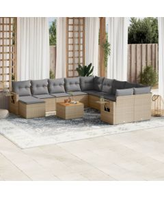 vidaXL 12-częsciowy zestaw mebli ogrodowych z poduszkami, beżowy, polirattan Dārza mēbeļu komplekti