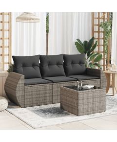 vidaXL 4-częsciowy zestaw wypoczynkowy do ogrodu, poduszki, szary, rattan PE Dārza mēbeļu komplekti